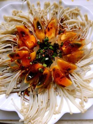 Enoki Mushroom with Preserved Egg and Cold Sauce recipe