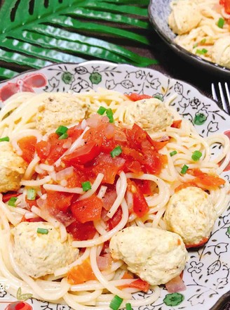 Tomato Pasta with Chicken Meatballs recipe