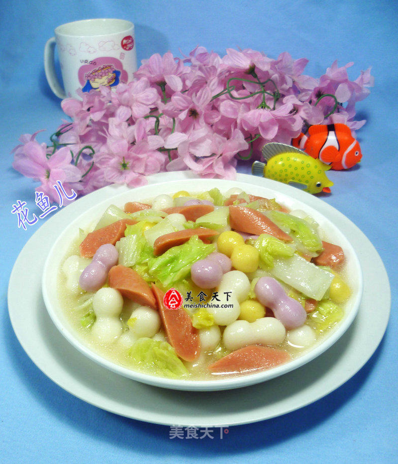 Stir-fried Three-color Rice Cake with Ham and Cabbage Cores recipe