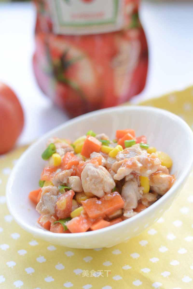 Children Love Color-stir-fried Chicken with Colorful Vegetables recipe