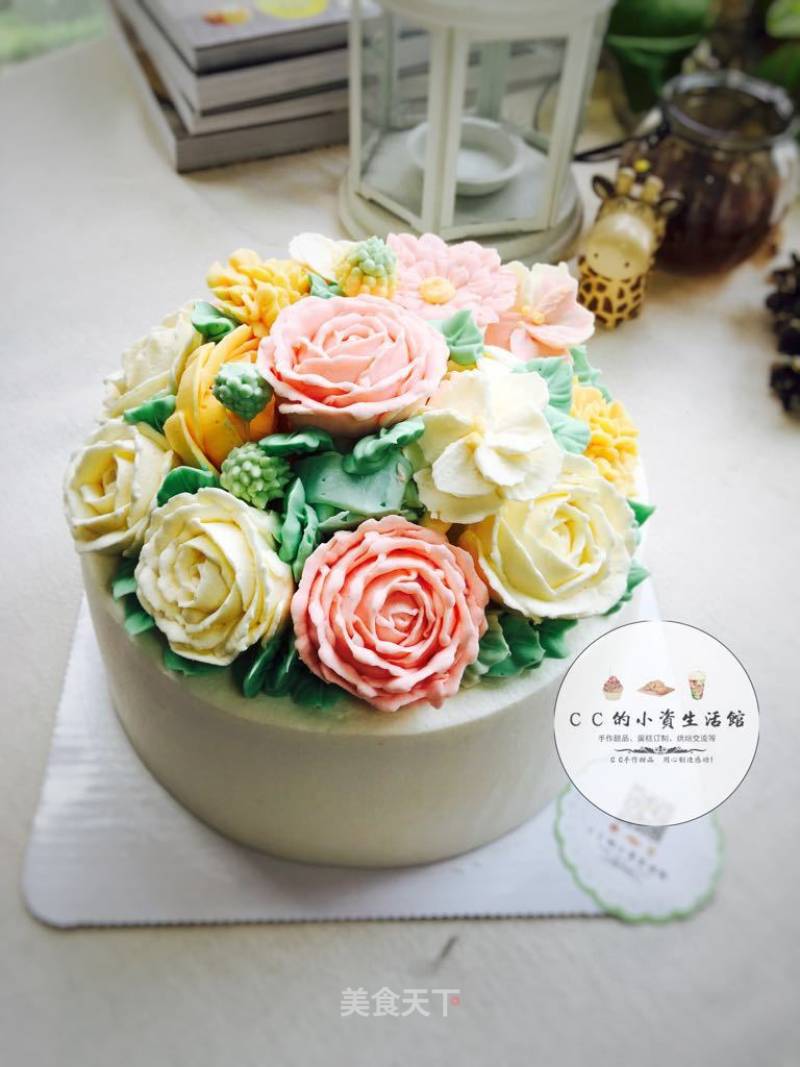 #柏翠大赛#cream Frost Decorated Flower Cake recipe