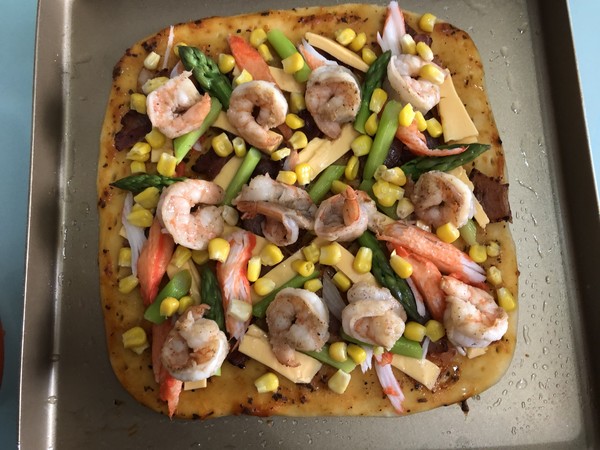 Shrimp and Asparagus Thin Bottom Pizza recipe