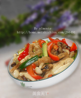 Stir-fried Puffy Skin with Mushrooms recipe