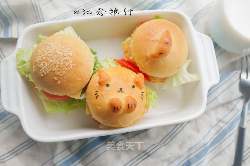 Cute and Cute Mini Cartoon Cat Hamburger recipe