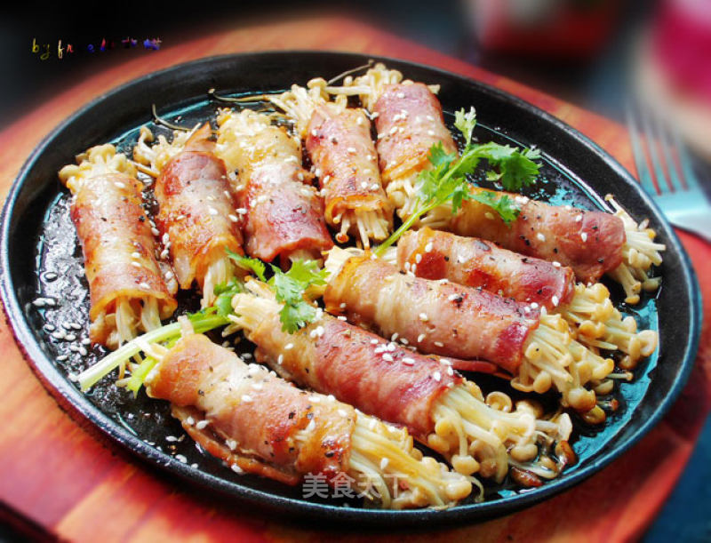 Sizzling Bacon and Enoki Mushroom Roll