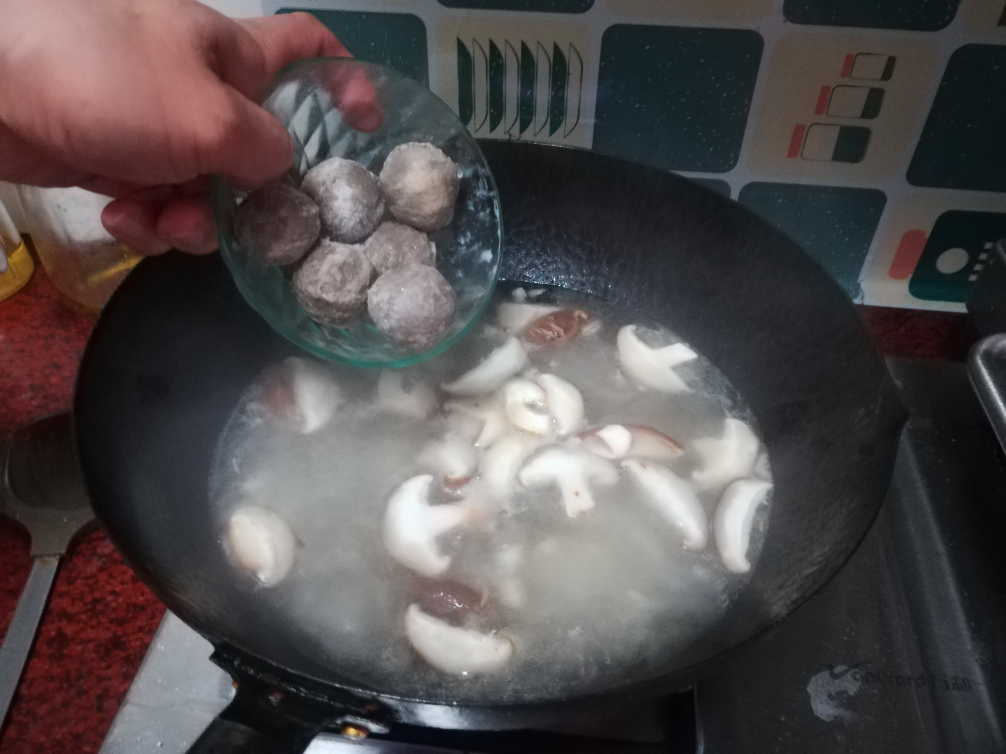 Mushroom Noodles with Meatballs recipe