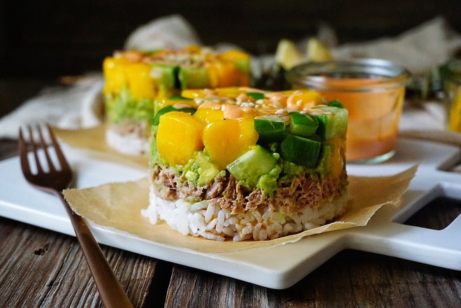 Summer Colorful Tuna Sushi Tower recipe