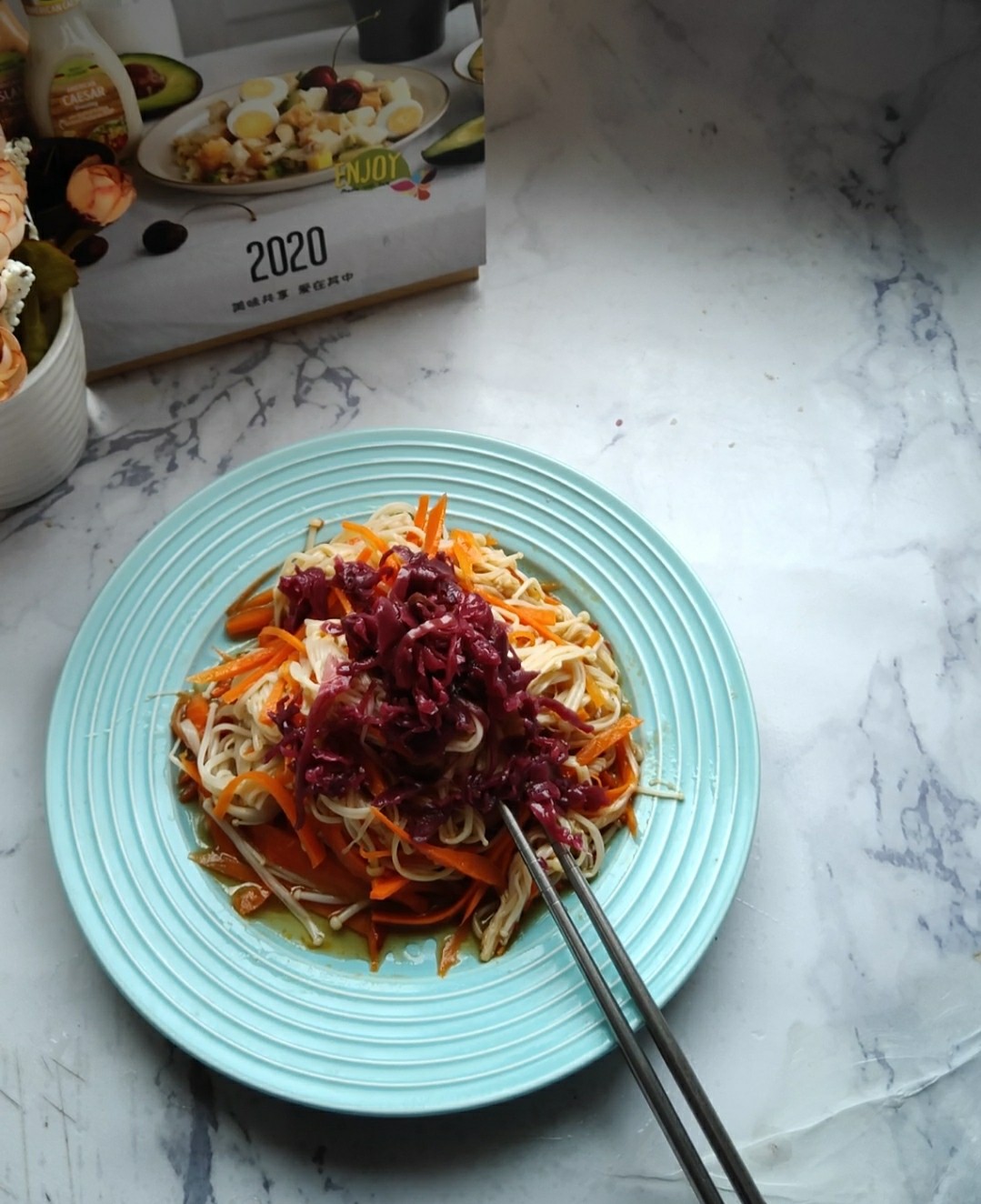 Pickled Red Cabbage Enoki Mushroom recipe