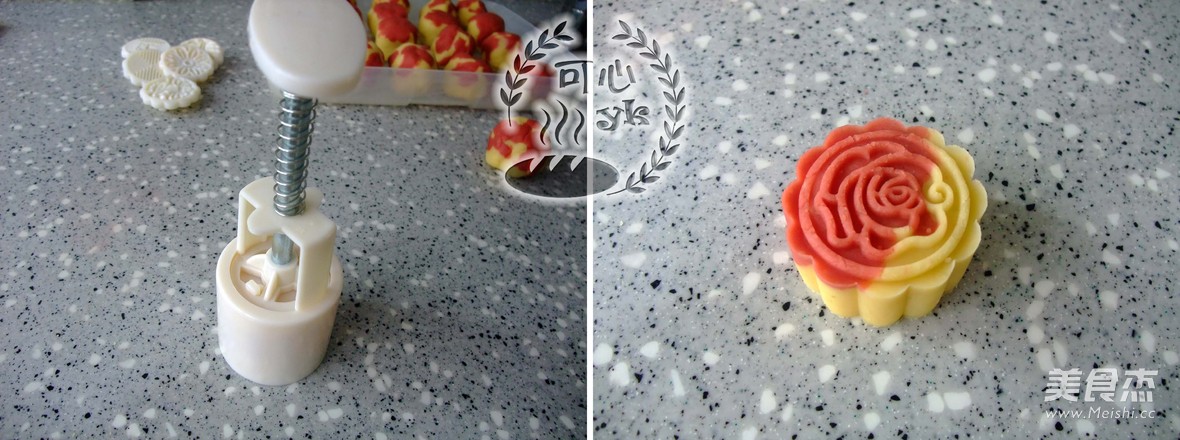 Stunning and Festive Red Yeast Two-color Mung Bean Cake recipe