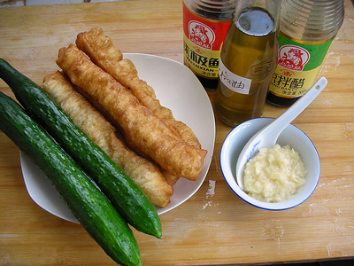 Garlic Mixed Fritters and Cucumber recipe