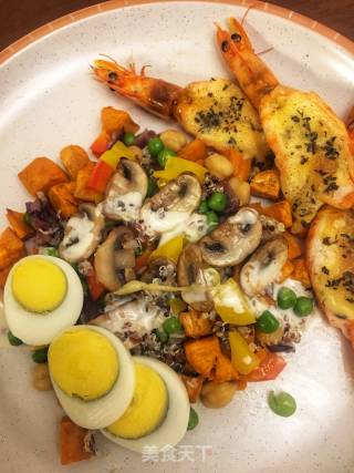 Baked Shrimp and Sweet Potato Salad with Cheese recipe