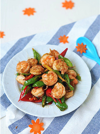 Stir-fried Shrimp with Green and Red Pepper recipe