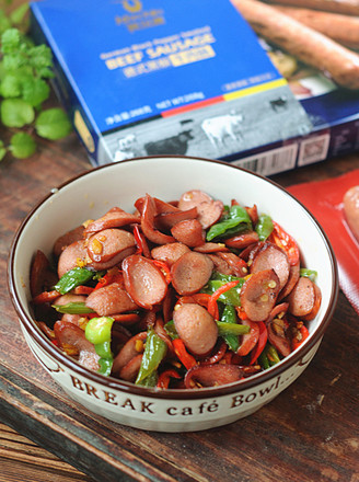 Stir-fried Beef Sausage with Green Red Pepper