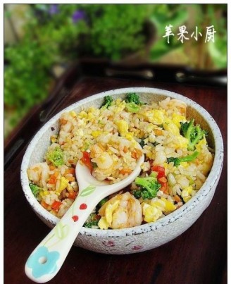 Fried Rice with Broccoli Shrimp Ball and Egg recipe