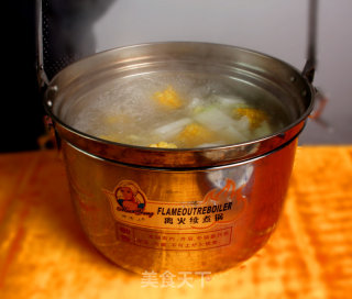 Cooking Corn and Winter Melon Pork Rib Soup in A Boiling Pot Off The Fire recipe