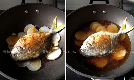 Braised Pomfret with White Radish recipe