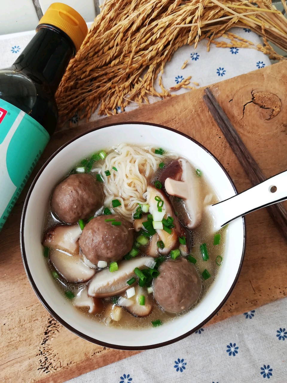 Mushroom Noodles with Meatballs recipe