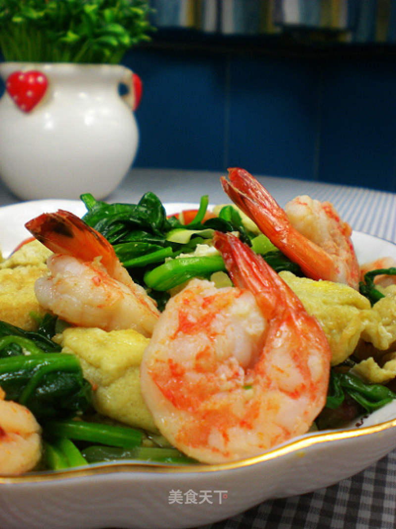 Stir-fried Spinach with Shrimp Balls recipe