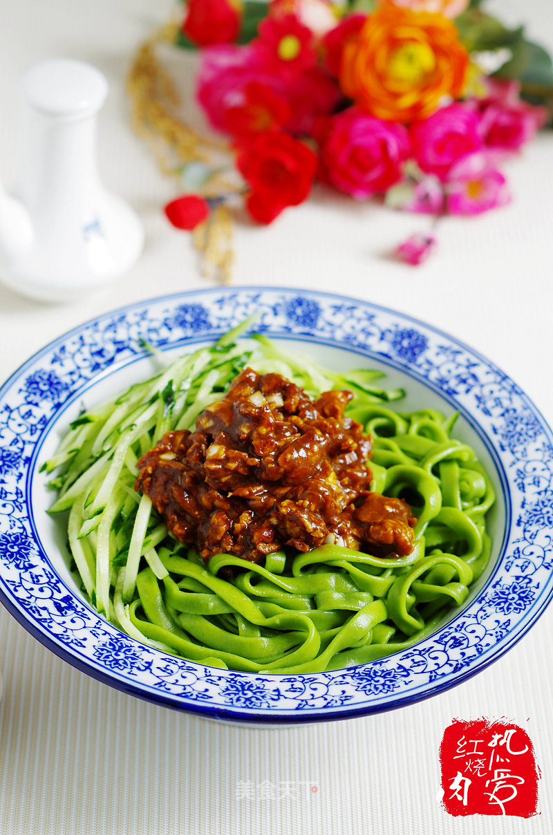 Spinach Noodles with Egg Fried Sauce recipe