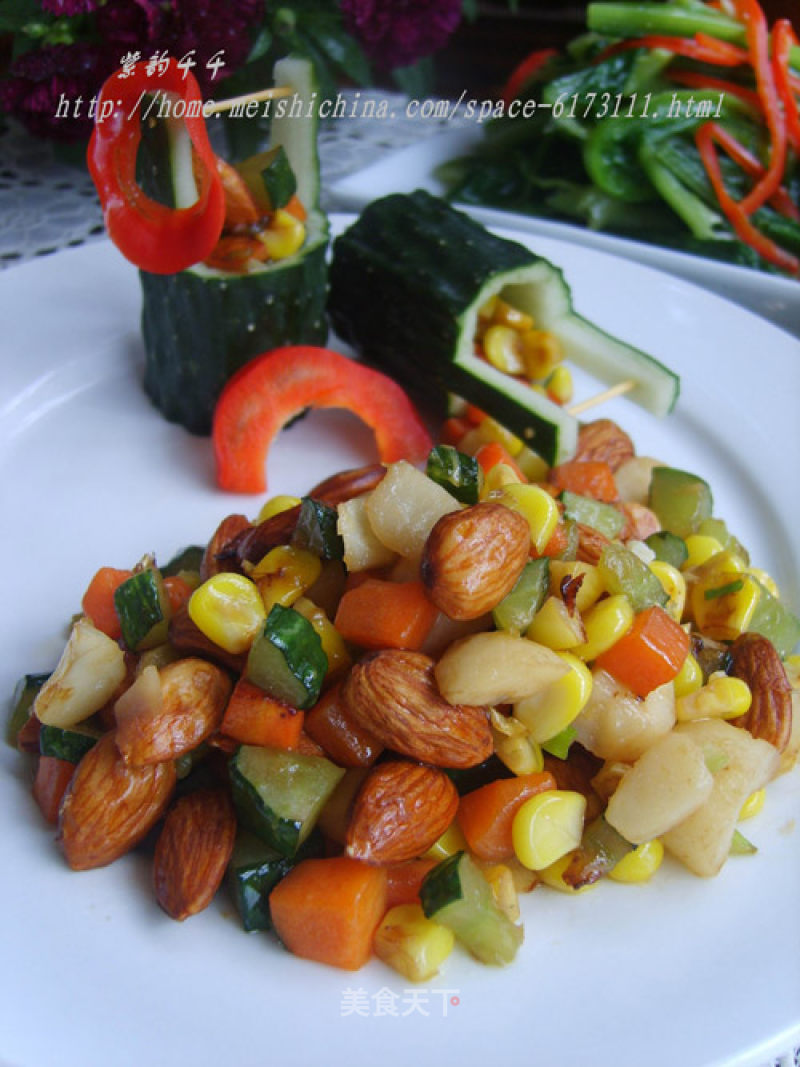 Stir-fried Assorted Dice with Almonds recipe