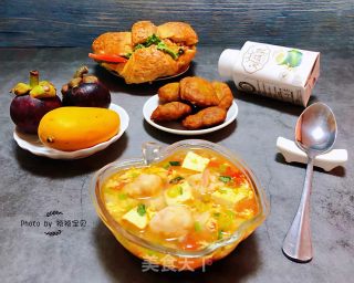 #蛋#shrimp and Tomato Tofu Egg Soup recipe