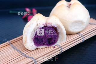 #aca烤明星大赛#purple Sweet Potato Filling Smiles Often Open Bread recipe