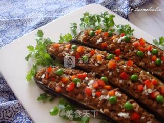 Grilled Eggplant with Shiitake Mushrooms and Minced Meat recipe