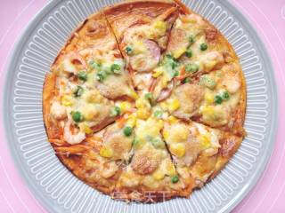 Homemade Pizza - Ham, Shrimp and Vegetables recipe