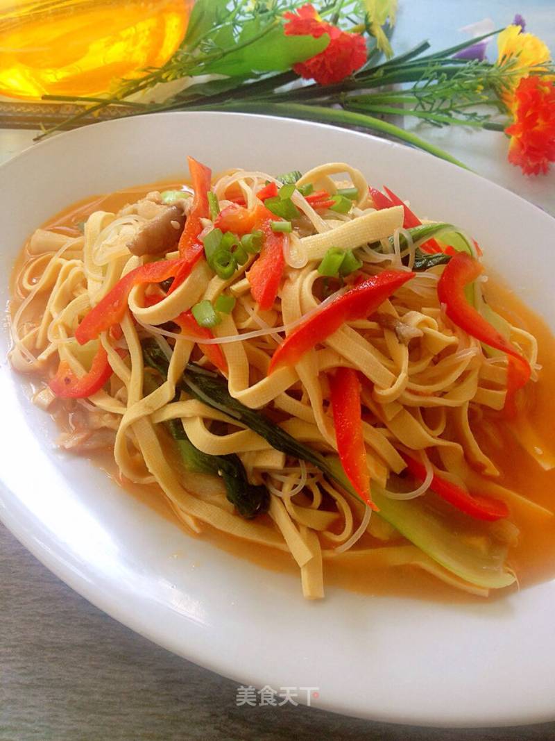 Chilled Vermicelli with Bean Curd and Oyster Mushroom recipe