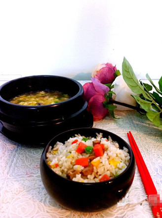 Fried Rice with Scallion Oil, Mixed Vegetables and Sausage recipe