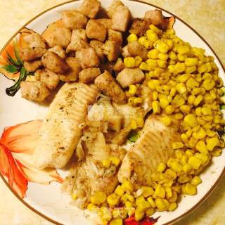 Grilled Fish Fillet ~ with Pork Corn Kernels recipe