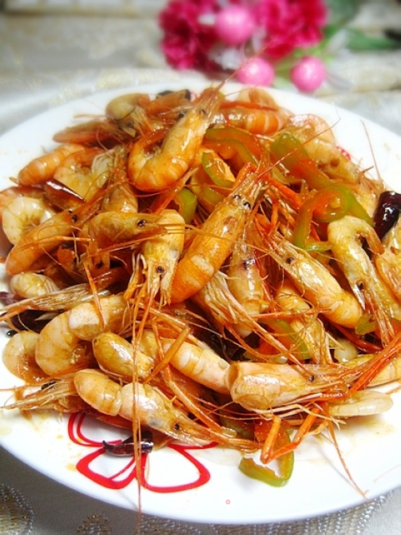 Stir-fried River Prawns with Hot Peppers recipe