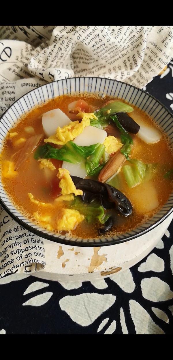 Tomato Egg Rice Cake Soup recipe