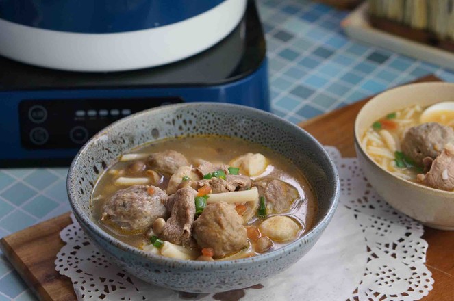 Beef Meatball Soup with Mushroom and Tomato Sauce recipe