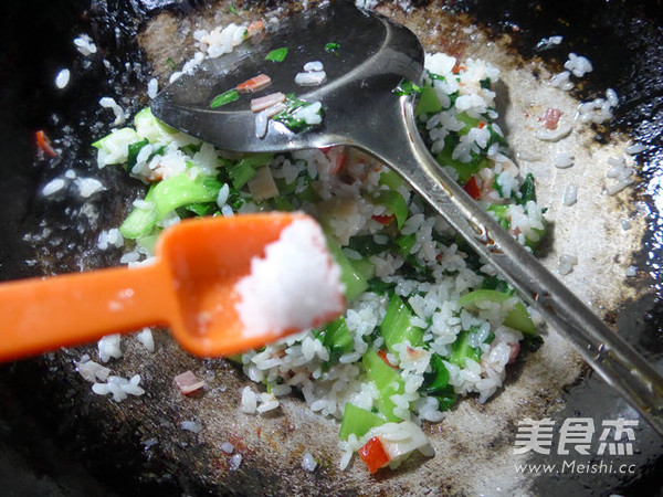 Fried Rice with Crab Sticks and Greens recipe