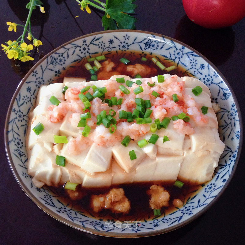 Steamed Tofu with Minced Shrimp
