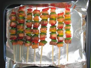 Salmon Skewers with Colored Peppers recipe