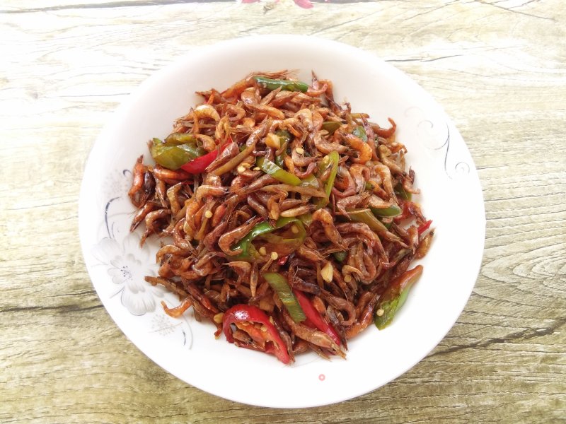 Fried Dried Small River Prawns with Chili recipe