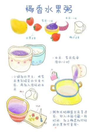 [hand-painted Recipe] Fresh and Refreshing, Nutritious and Healthy Fruit Porridge with Coconut Fragrant Fruit Porridge recipe