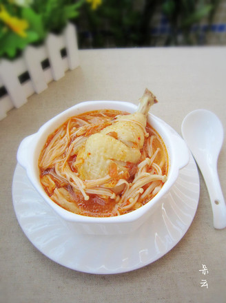 Enoki Mushroom and Kimchi Chicken Drumstick Soup recipe