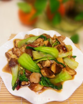 Stir-fried Pork with Mushrooms and Rape recipe