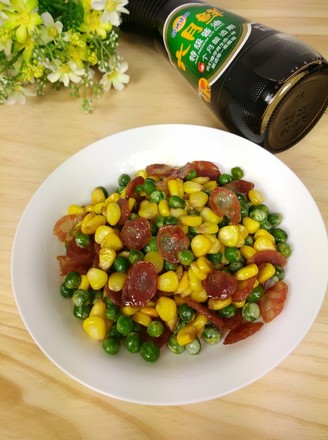 Stir-fried Sausage with Corn and Pea