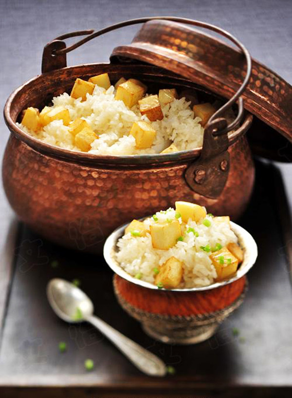 Potato Braised Golden Congee Rice recipe