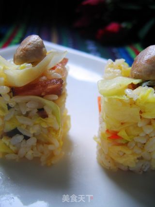 Fried Rice with Mushrooms, Cabbage and Meat recipe