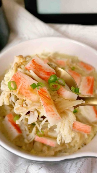 Steamed Egg with Crab Fillet and Enoki Mushroom recipe