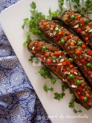 Grilled Eggplant with Shiitake Mushrooms and Minced Meat recipe