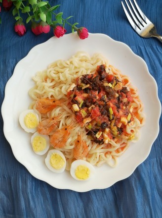 Tomato Garlic Yellow Sauce Noodles#中卓牛骨汤面# recipe