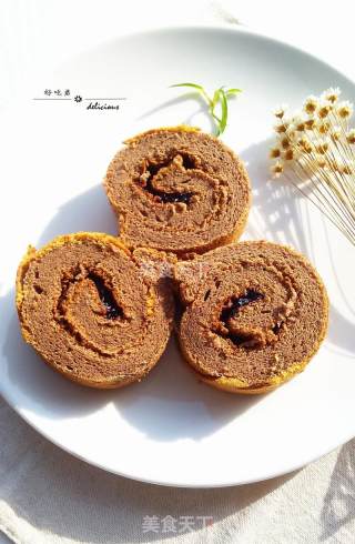 #柏翠大赛#cocoa Caramel Chiffon Roll recipe