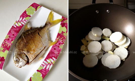 Braised Pomfret with White Radish recipe