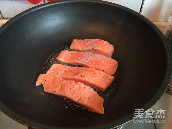 Fried Salmon with Seasonal Vegetables recipe